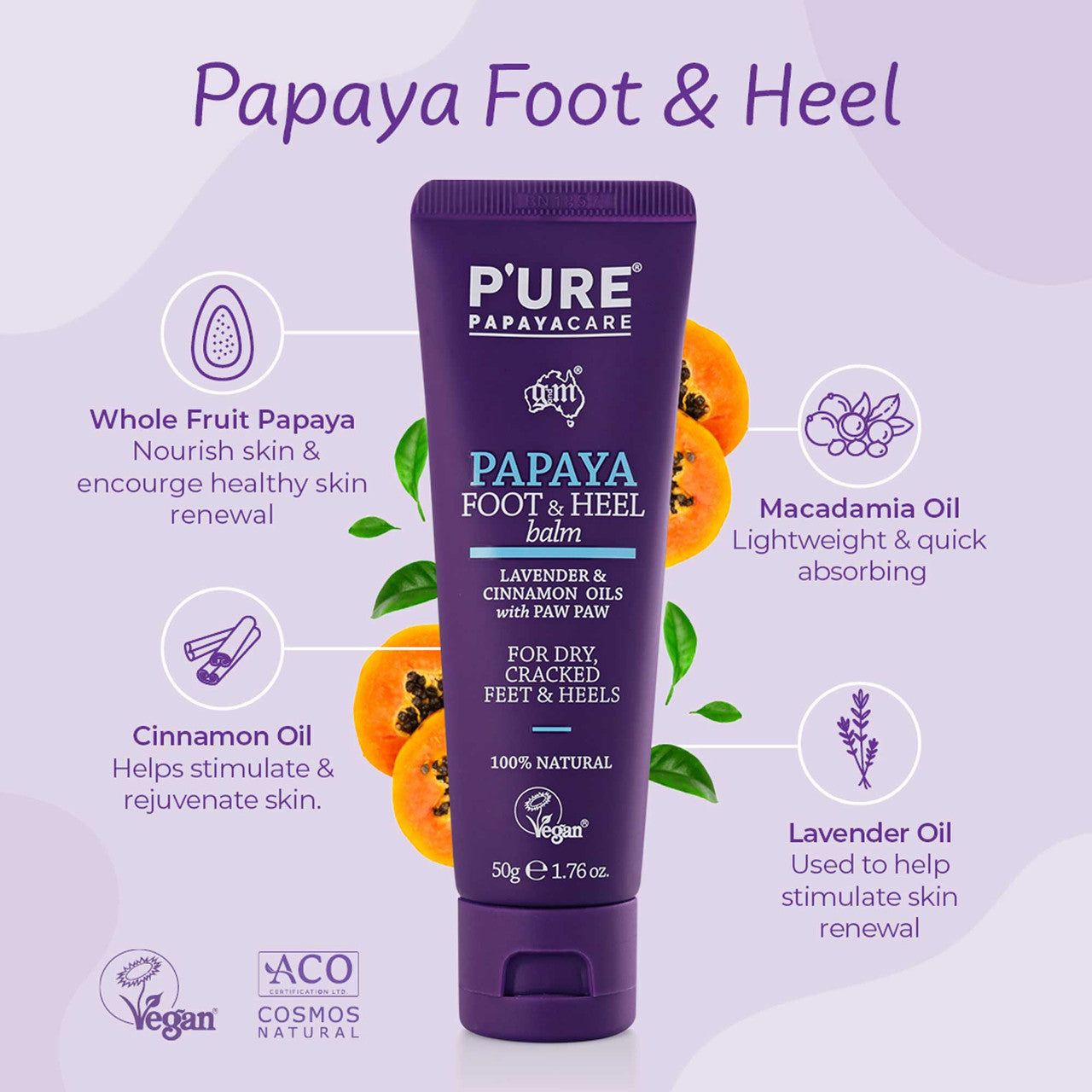 P’URE Papaya Foot & Heel Balm 50g